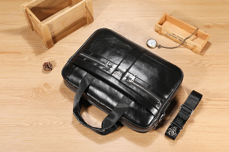 Mens 15 Inch Leather Laptop Messenger Bags Best Business Travel Briefcases Black