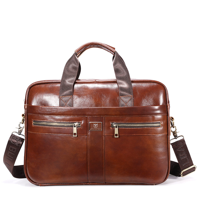 Mens 15 Inch Leather Laptop Messenger Bags Best Business Travel Briefcases Brown