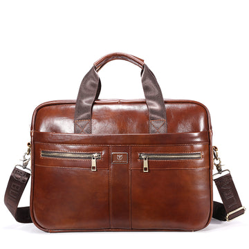 Mens 15 Inch Leather Laptop Messenger Bags Best Business Travel Briefcases Brown