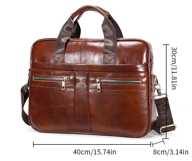 Mens 15 Inch Leather Laptop Messenger Bags Best Business Travel Briefcases Brown
