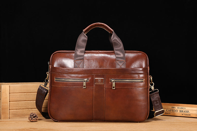 Mens 15 Inch Leather Laptop Messenger Bags Best Business Travel Briefcases Brown