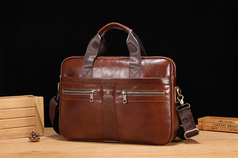 Mens 15 Inch Leather Laptop Messenger Bags Best Business Travel Briefcases Brown