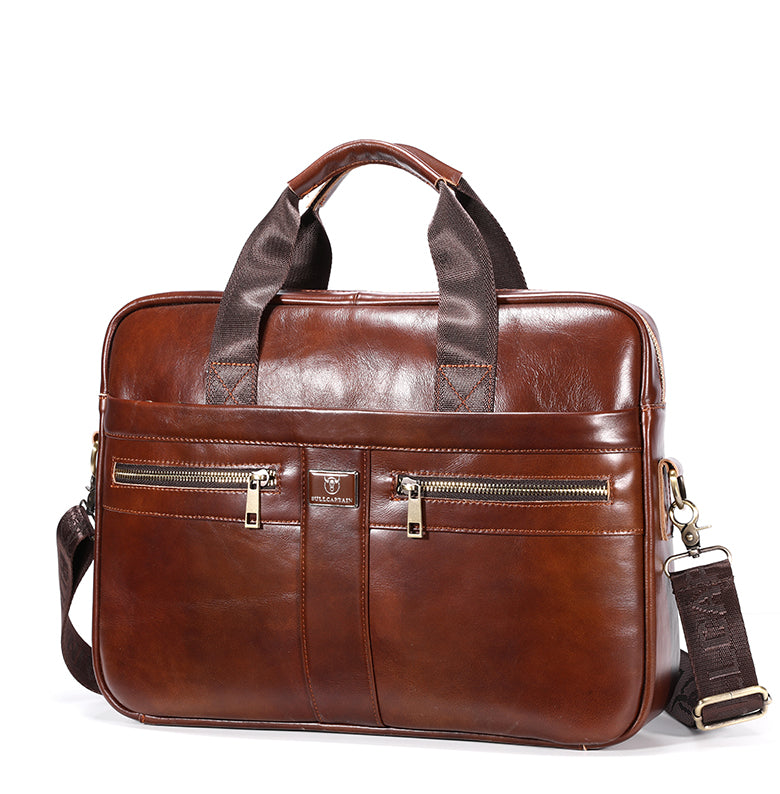 Mens 15 Inch Leather Laptop Messenger Bags Best Business Travel Briefcases Brown