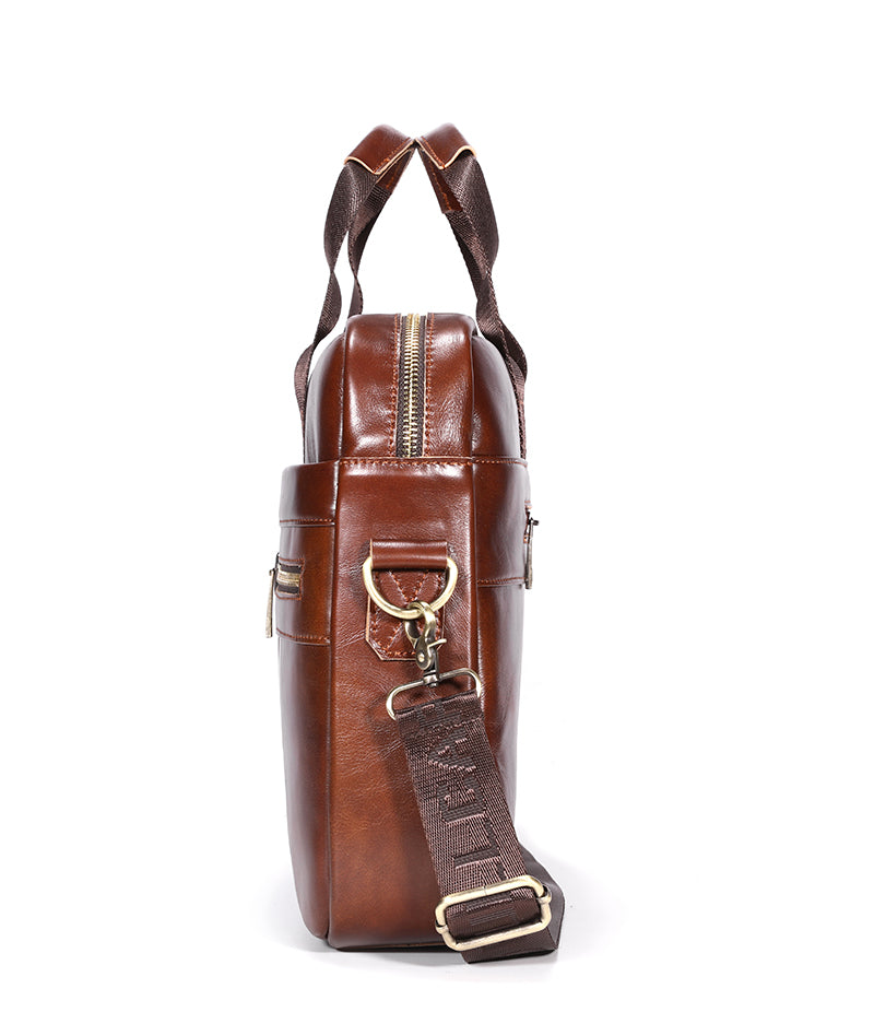 Mens 15 Inch Leather Laptop Messenger Bags Best Business Travel Briefcases Brown