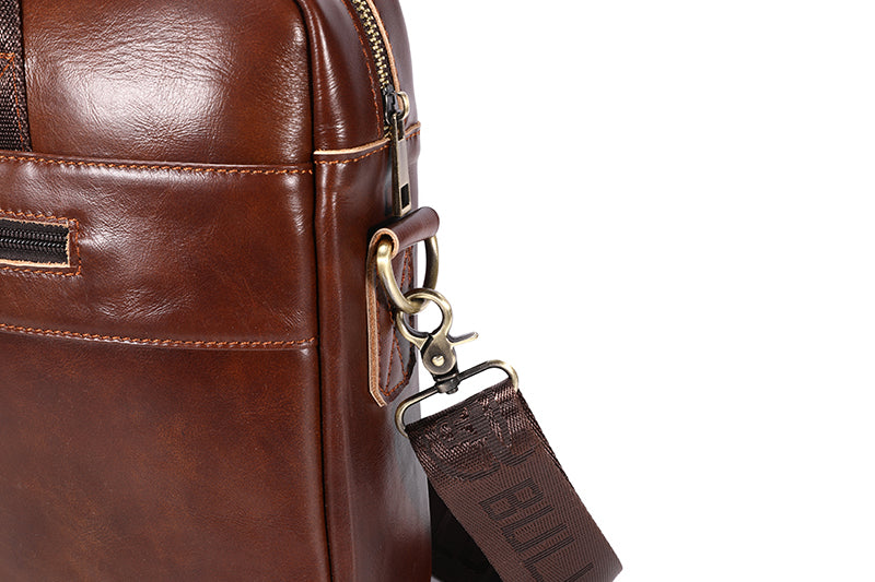 Mens 15 Inch Leather Laptop Messenger Bags Best Business Travel Briefcases Brown