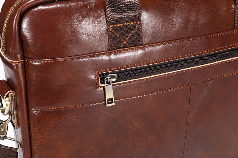Mens 15 Inch Leather Laptop Messenger Bags Best Business Travel Briefcases Brown