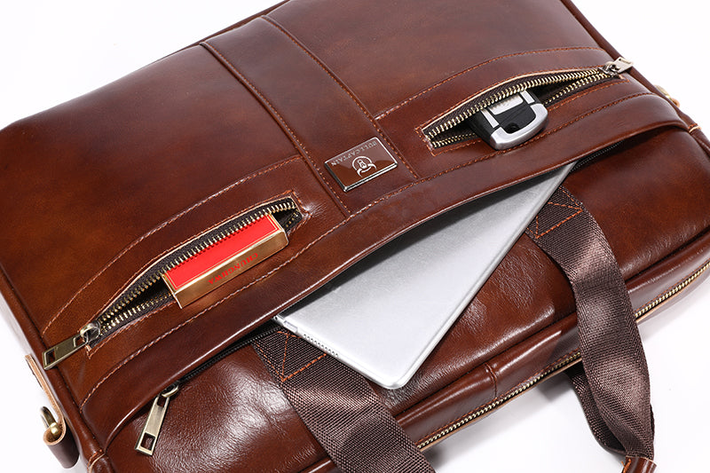 Mens 15 Inch Leather Laptop Messenger Bags Best Business Travel Briefcases Brown