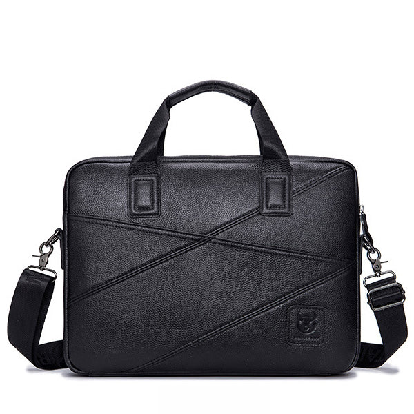 Men's Briefcase Bag Genuine Leather 14 inch Shoulder Laptop Crossbody Bag Black