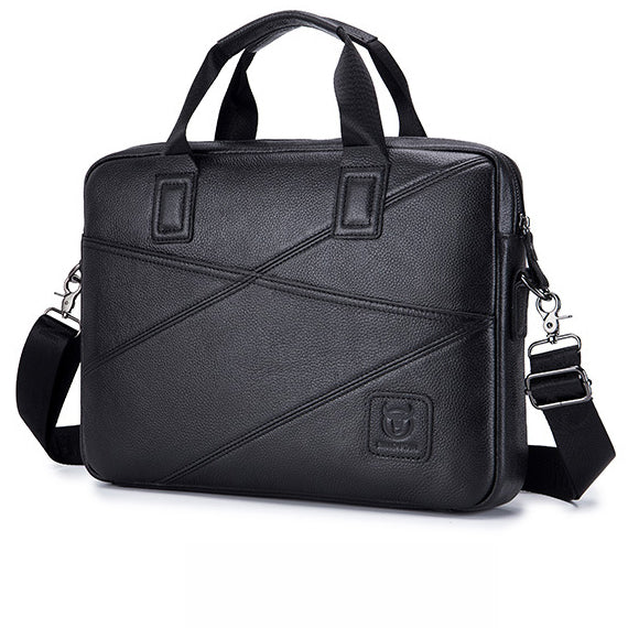 Men's Briefcase Bag Genuine Leather 14 inch Shoulder Laptop Crossbody Bag Black