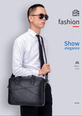 Mens Briefcase Bag Genuine Leather 14 inch Shoulder Laptop Crossbody Bag Black
