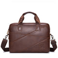Men's Briefcase Bag Genuine Leather 14 inch Shoulder Laptop Crossbody Bag Brown