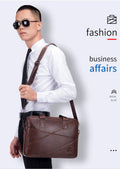 Mens Briefcase Bag Genuine Leather 14 inch Shoulder Laptop Crossbody Bag Brown