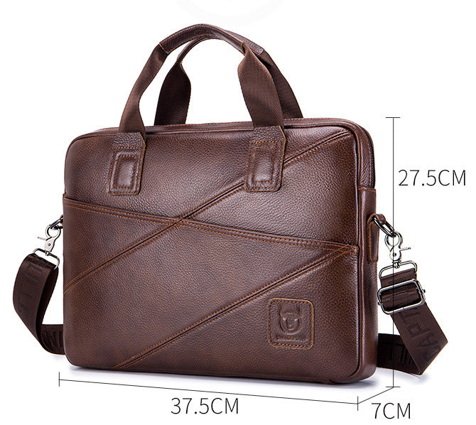 Mens Briefcase Bag Genuine Leather 14 inch Shoulder Laptop Crossbody Bag Brown