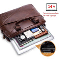 Mens Briefcase Bag Genuine Leather 14 inch Shoulder Laptop Crossbody Bag Brown