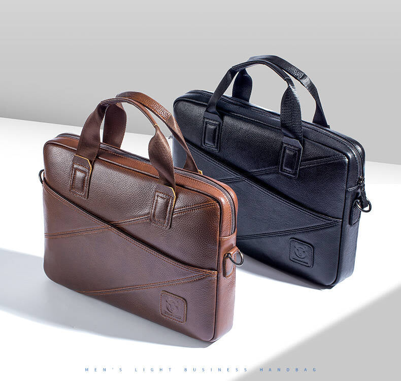 Mens Briefcase Bag Genuine Leather 14 inch Shoulder Laptop Crossbody Bag Brown