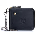 Mens Cowhide Genuine Leather Chain Wallet RFID Blocking Security Purse Black