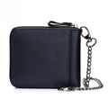 Mens Cowhide Genuine Leather Chain Wallet RFID Blocking Security Purse Black