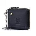 Mens Cowhide Genuine Leather Chain Wallet RFID Blocking Security Purse Black