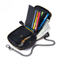 Mens Cowhide Genuine Leather Chain Wallet RFID Blocking Security Purse Black