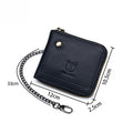 Mens Cowhide Genuine Leather Chain Wallet RFID Blocking Security Purse Black