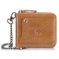 Mens Cowhide Genuine Leather Chain Wallet RFID Blocking Security Purse Brown