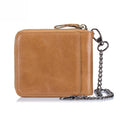 Mens Cowhide Genuine Leather Chain Wallet RFID Blocking Security Purse Brown