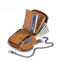 Mens Cowhide Genuine Leather Chain Wallet RFID Blocking Security Purse Brown