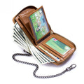 Mens Cowhide Genuine Leather Chain Wallet RFID Blocking Security Purse Brown