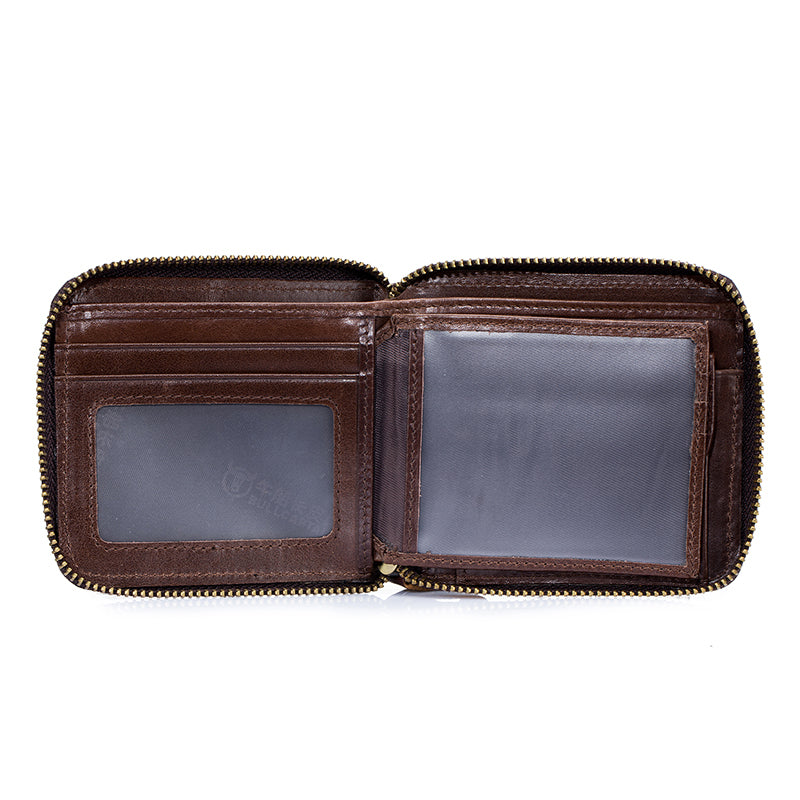Mens Cowhide Genuine Leather Chain Wallet RFID Blocking Security Purse Coffee