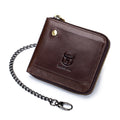 Mens Cowhide Genuine Leather Chain Wallet RFID Blocking Security Purse Coffee