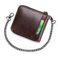 Mens Cowhide Genuine Leather Chain Wallet RFID Blocking Security Purse Coffee