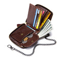 Mens Cowhide Genuine Leather Chain Wallet RFID Blocking Security Purse Coffee