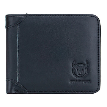 Mens Cowhide Leather Trifold RFID Wallet Slim with 2 ID Windows Black