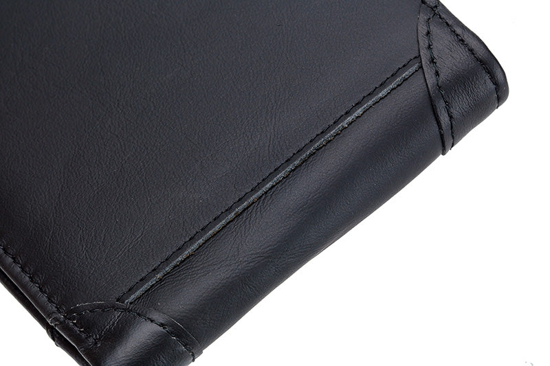 Mens Cowhide Leather Trifold RFID Wallet Slim with 2 ID Windows Black