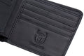 Mens Cowhide Leather Trifold RFID Wallet Slim with 2 ID Windows Black