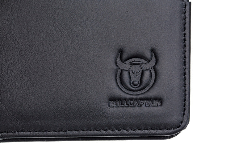 Mens Cowhide Leather Trifold RFID Wallet Slim with 2 ID Windows Black