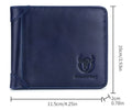Mens Cowhide Leather Trifold RFID Wallet Slim with 2 ID Windows Blue