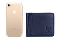 Mens Cowhide Leather Trifold RFID Wallet Slim with 2 ID Windows Blue