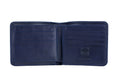 Mens Cowhide Leather Trifold RFID Wallet Slim with 2 ID Windows Blue