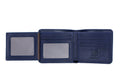 Mens Cowhide Leather Trifold RFID Wallet Slim with 2 ID Windows Blue