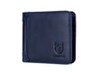 Mens Cowhide Leather Trifold RFID Wallet Slim with 2 ID Windows Blue