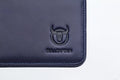 Mens Cowhide Leather Trifold RFID Wallet Slim with 2 ID Windows Blue