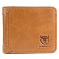 Mens Cowhide Leather Trifold RFID Wallet Slim with 2 ID Windows Brown