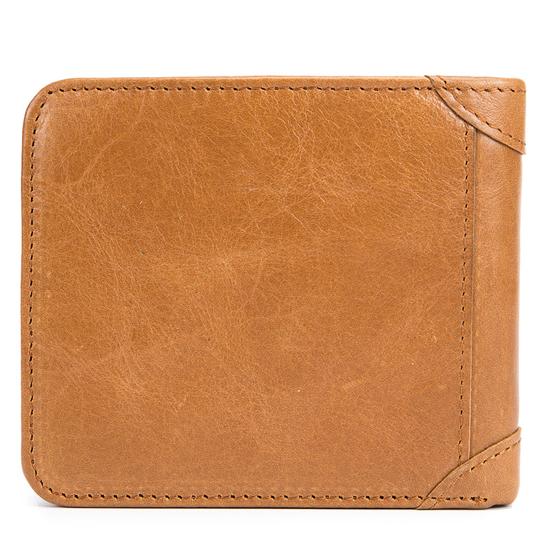 Mens Cowhide Leather Trifold RFID Wallet Slim with 2 ID Windows Brown