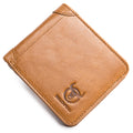 Mens Cowhide Leather Trifold RFID Wallet Slim with 2 ID Windows Brown