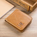 Mens Cowhide Leather Trifold RFID Wallet Slim with 2 ID Windows Brown