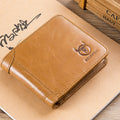Mens Cowhide Leather Trifold RFID Wallet Slim with 2 ID Windows Brown