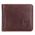 Mens Cowhide Leather Trifold RFID Wallet Slim with 2 ID Windows Coffee