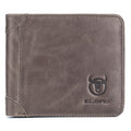 Mens Cowhide Leather Trifold RFID Wallet Slim with 2 ID Windows Grey
