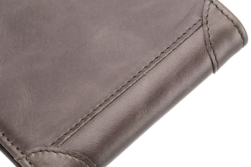 Mens Cowhide Leather Trifold RFID Wallet Slim with 2 ID Windows Grey